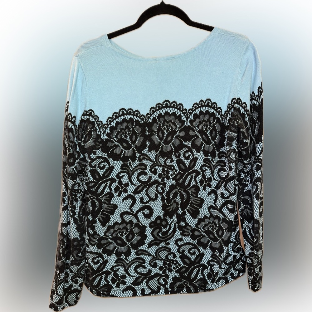 Bob Mackie Sky Blue Top with Black Lace - Picture 3 of 3